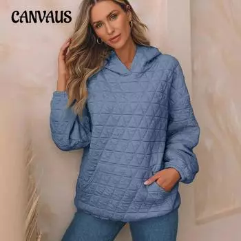 Осенняя однотонная женская толстовка с капюшоном, повседневная, с карманами для ветра, стеганая, с длинными рукавами S чёрный