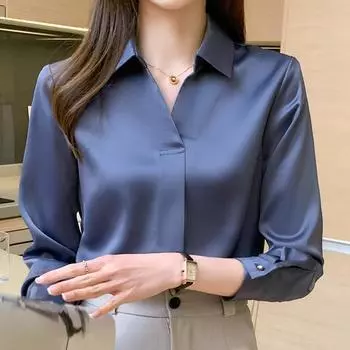 Осенняя офисная женская блузка с длинным рукавом и отложным воротником, женские топы J190 S белый