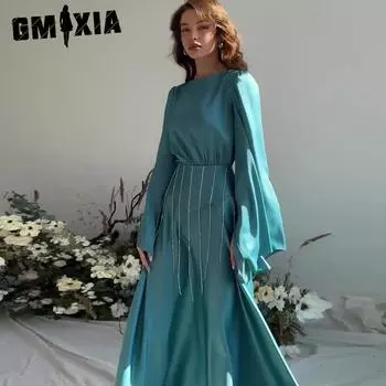 Осенняя окантовка GMXIA и ромбовидная талия, утягивающая талию, расклешенные рукава, демонстрирующее платье для девочек S