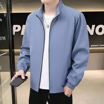Осенняя основная куртка мужская повседневная куртка с воротником-стойкой простая универсальная мужская куртка тонкая весна и осень M синий