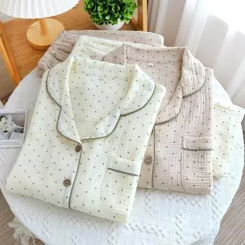 Осенняя пижама из 2 предметов с длинными рукавами из хлопка, женское нижнее белье, повседневная клетчатая ночная рубашка, свободная домашняя одежда M бежевый