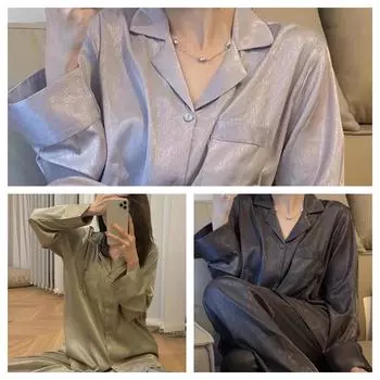 Осенняя Пижама из ледяного шелка для женщин с длинными рукавами, жаккардовый комплект домашней одежды с узором «елочка», женская сексуальная пижама, свободная, тонкая, для сна, домашняя одежда M фиолетовый