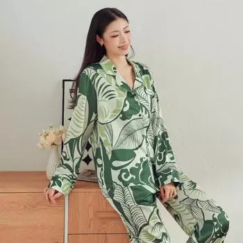 Осенняя пижама, женский костюм с рукавами и брюками, домашняя одежда, которую можно носить поверх пижамы M