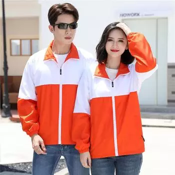 Осенняя плотная двухслойная ветровка с цветными блоками на молнии для мужчин и женщин, куртки для пар, рабочая одежда, рекламные ветровки M жёлтый