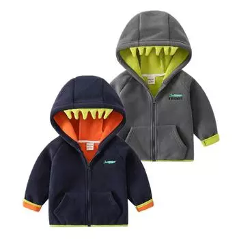 Осенняя плотная куртка для малышей из хлопкового флиса с крокодиловой кожей, длинное пальто с капюшоном и капюшоном для мальчиков, свободное бархатное теплое контрастное пальто для мальчиков 90cm серый