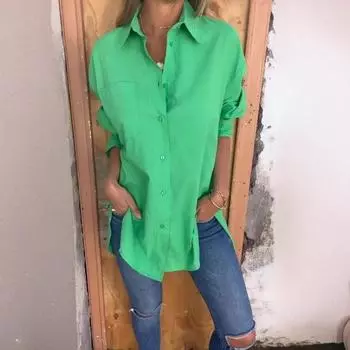 Осенняя популярная женская блузка с длинными рукавами, формальная однобортная рубашка со свободным воротником для женщин S белый