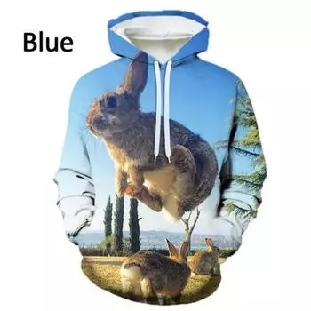 Осенняя последняя 3D-печатная толстовка с капюшоном с рисунком кролика, модная мужская забавная милая мультяшная толстовка S