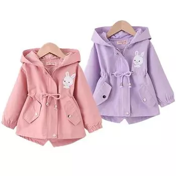 Осенняя повседневная длинная ветровка для девочек, милая детская куртка с кроликом, верхняя одежда для детей 130cm розовый
