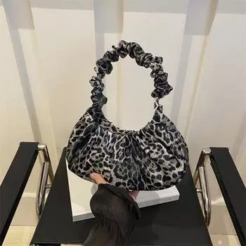 Осенняя повседневная иностранная сумка большой емкости, персонализированная портативная, 2024, новая модная простая женская сумка с леопардовым принтом, маленькая квадратная сумка для подмышек темно-коричневого