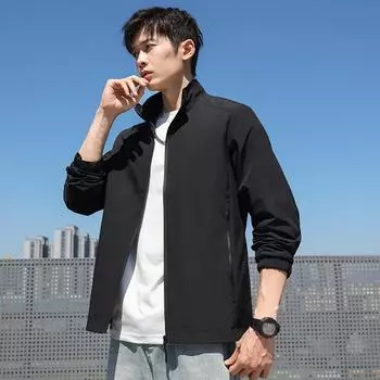 Осенняя повседневная куртка, мужская однотонная свободная модная брендовая мужская куртка, корейская версия, модный универсальный топ M чёрный