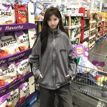 Осенняя повседневная куртка тонкое пальто осень новинка американский ленивый шик бейсбол джерси корейское раннее осеннее пальто S бежевый