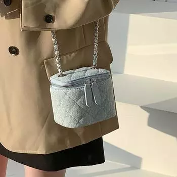 Осенняя повседневная ретро мини-сумка из денима с модной женской маленькой ароматной цепочкой через плечо темно-синий