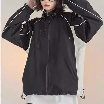 Осенняя повседневная спортивная куртка с воротником-стойкой и завязками на шнурке XXL чёрный