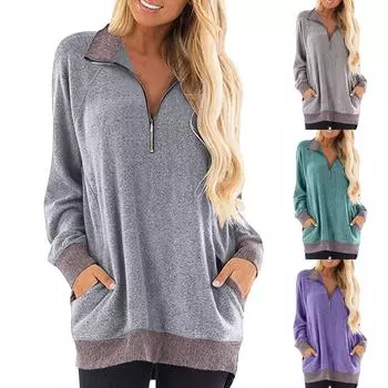 Осенняя повседневная свободная блузка с карманами, женская повседневная однотонная рубашка с длинным рукавом, отложной воротник, уличный свободный трикотажный топ XXL синий