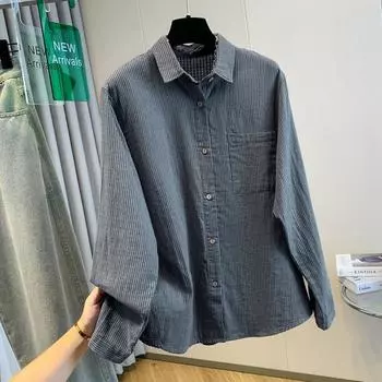 Осенняя повседневная свободная рубашка с вертикальными полосками и длинными рукавами, женская рубашка, топ Блузки и рубашки M светло-серый