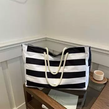Осенняя японская повседневная ретро полосатая сумка на плечо модная простая большая вместительная сумка через подмышку женская серый