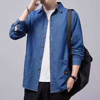 Осенняя японская ретро верхняя одежда куртка джинсовая рубашка мужская с длинными рукавами свободная повседневная рубашка из чистого хлопка куртка M
