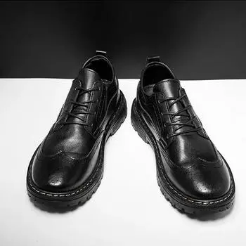 Осенняя ранняя зимняя обувь мужская обувь модная крутая обувь для молодых людей броги брендовая мужская обувь чисто черный D123 6.5
