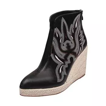 Осенняя ранняя зимняя обувь, женские ботильоны, острый носок, платформа, современные женские туфли на танкетке 10 см, черные, размер плюс 42, D152 35