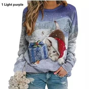 Осенняя распродажа, рождественский принт, круглый вырез, длинные рукава, толстовка с капюшоном, оптом в наличии S