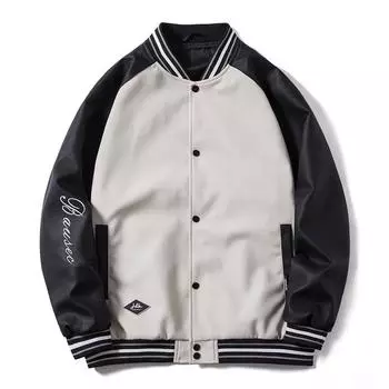Осенняя ретро-куртка из искусственной кожи с грудкой, подходящая по цвету, мужская молодежная повседневная бейсбольная куртка с воротником-стойкой для пары S белый
