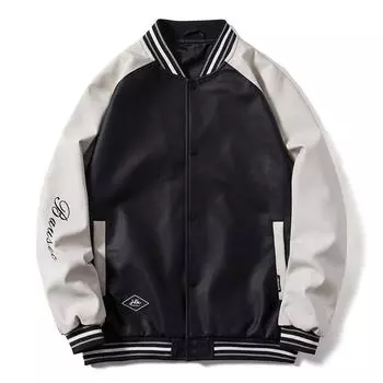 Осенняя ретро-куртка из искусственной кожи с грудкой, подходящая по цвету, мужская молодежная повседневная бейсбольная куртка с воротником-стойкой для пары S белый