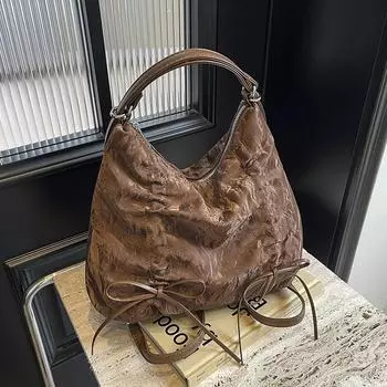 Осенняя ретро плиссированная большая сумка женская новая мода бант рюкзак универсальная многоцелевая сумка-тоут