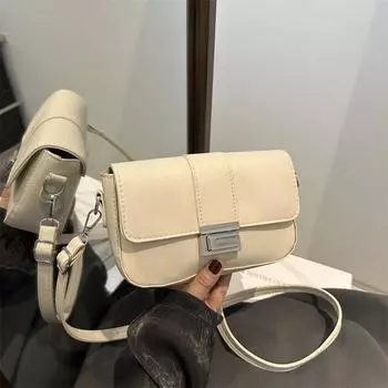 Осенняя ретро-замок, нежная классика 2024 года, новая простая текстура, повседневная сумка через плечо, маленькая квадратная женская сумка белый