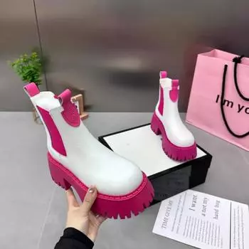 Осенняя роскошная дизайнерская обувь в стиле панк-готика для женщин, черные, розовые, на толстой подошве, на толстом каблуке, тонкие ботильоны «Челси», модные ботинки 35