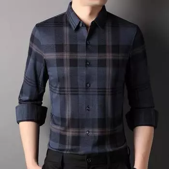 Осенняя рубашка мужская новая молодежная повседневная модная клетчатая тонкая шерстяная мужская рубашка свободная мужская M
