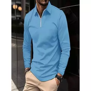 Осенняя рубашка поло на молнии, мужские однотонные рубашки поло с длинными рукавами, повседневные спортивные рубашки поло, футболки мужские S белый