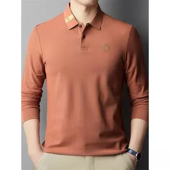 Осенняя рубашка поло с длинными рукавами, мужская хлопковая рубашка с лацканами, деловая мода и костюм для отдыха, футболка среднего возраста M