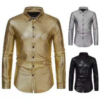 Осенняя рубашка с длинным рукавом с принтом, модная мужская повседневная рубашка с лацканами XXL золотой