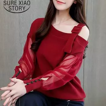 Осенняя рубашка с длинным рукавом, женская мода, женские блузки с косым воротником, сексуальные топы с открытыми плечами S чёрный