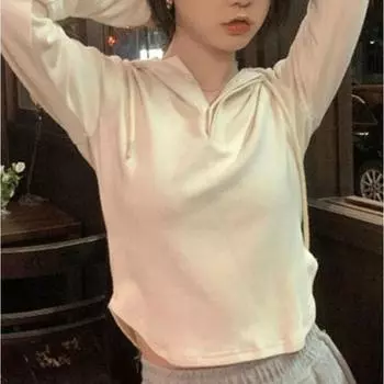 Осенняя рубашка с длинными рукавами для женщин, неровный воротник-капюшон, однотонная, средней длины, простая и универсальная нижняя часть рубашки для ношения под одеждой. M