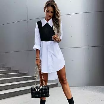 Осенняя рубашка с длинными рукавами и V-образным вырезом на пуговицах для женщин Блузки и рубашки S белый