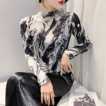 Осенняя рубашка с высоким воротником, модные тонкие топы, повседневная блузка с длинными рукавами, уличная футболка нерегулярной формы, женская футболка Blusas De Mujer 29046 M белый