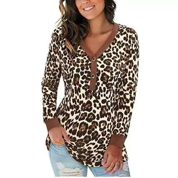 Осенняя рубашка сексуальная V-образный вырез на пуговицах с принтом и длинными рукавами модная контрастная цветная футболка топ женская S