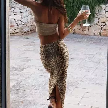 Осенняя сексуальная леопардовая сумка с бусинами на бедрах Royal Sister Wind длинная юбка с разрезом S цветной печати леопарда