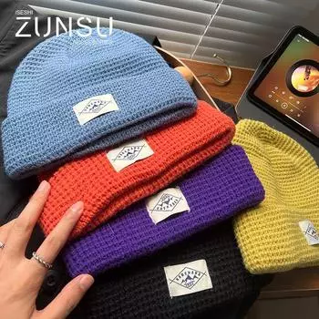 Осенняя шапка Freesh и шерстяная кепка большого дизайна, мужская Ins, японская холодная шапка в стиле ретро, вафельная женская шапка M56-58cm