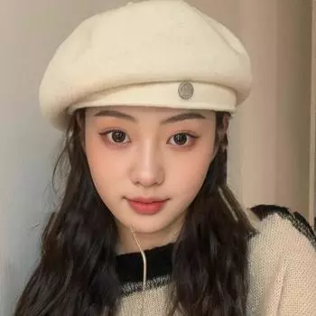 Осенняя шерстяная восьмиугольная ракушка с большой головой, круглая женская ретро-шляпа художника с литературным темпераментом, зимняя теплая повседневная шапка для девочек