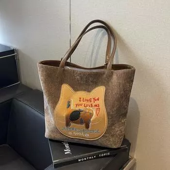 Осенняя симпатичная сумка-рюкзак для поездок на работу 2024 года, новая сумка-тоут в стиле колледжа, корейская версия, большая вместительная сумка через плечо подмышкой 37*13*29 чёрный