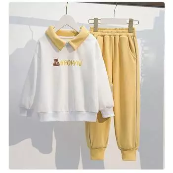 Осенняя спортивная одежда для девочек в корейском стиле: Модный комплект из двух предметов: свитер и повседневные брюки 120 cm синий