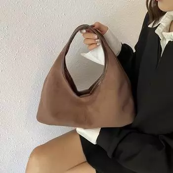 Осенняя сумка-тоут из бархата высокого класса 2025 года с контрастным узором: Вместительная сумка через плечо и для поездок на работу для женщин 36*13*14 коричневый