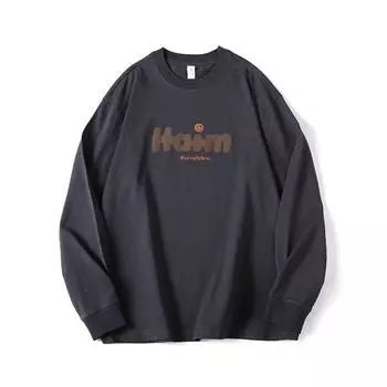 Осенняя свободная футболка большого размера с круглым вырезом и длинным рукавом, мужская американская модная брендовая футболка с принтом, весенне-осенняя внутренняя рубашка с низом M белый