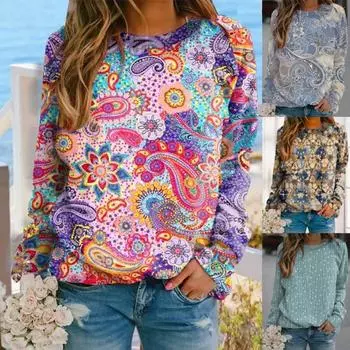 Осенняя свободная футболка с длинными рукавами и круглым вырезом для женщин, свободные повседневные футболки S красный