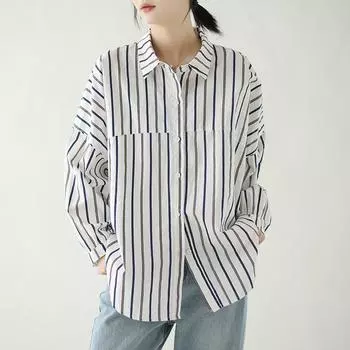 Осенняя свободная рубашка с длинными рукавами и полосатыми лацканами, женская рубашка, топ, блузки и рубашки M