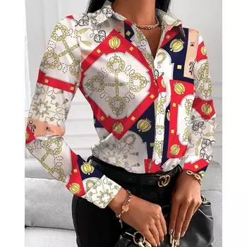 Осенняя свободная женская модная универсальная рубашка с длинным рукавом и V-образным вырезом на пуговицах S красный