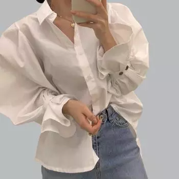 Осенняя свободная женская повседневная рубашка с французскими лацканами в один ряд, длинный рукав XS белый