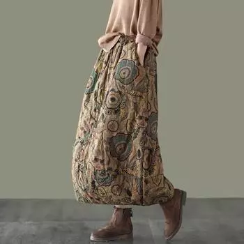Осенняя теплая модная повседневная винтажная длинная юбка с эластичной талией, женская хлопковая льняная длинная макси-юбка One Size